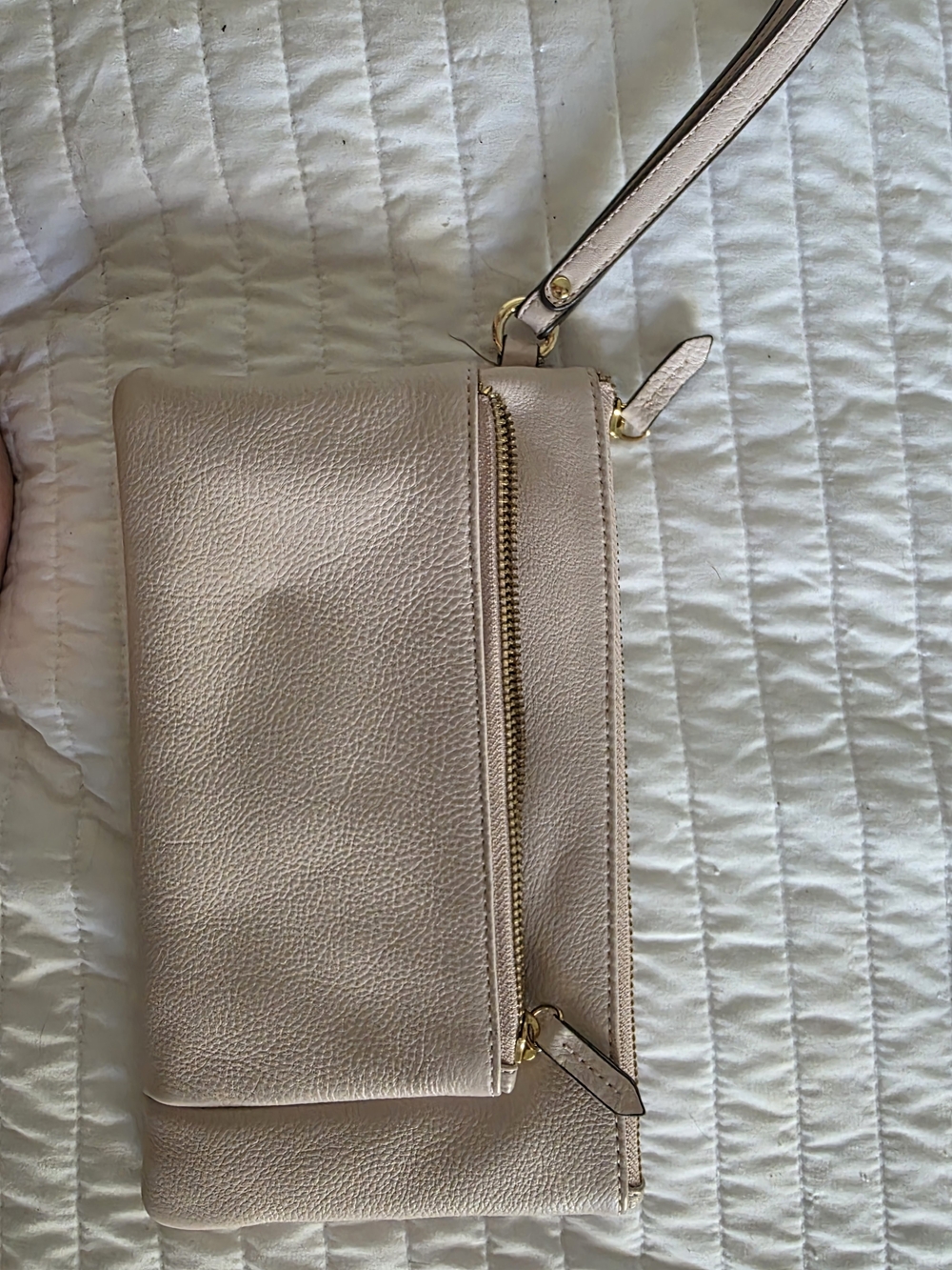 ANTONIO MELANI Pebbled Leather Wristlet Clutch - Light Blush